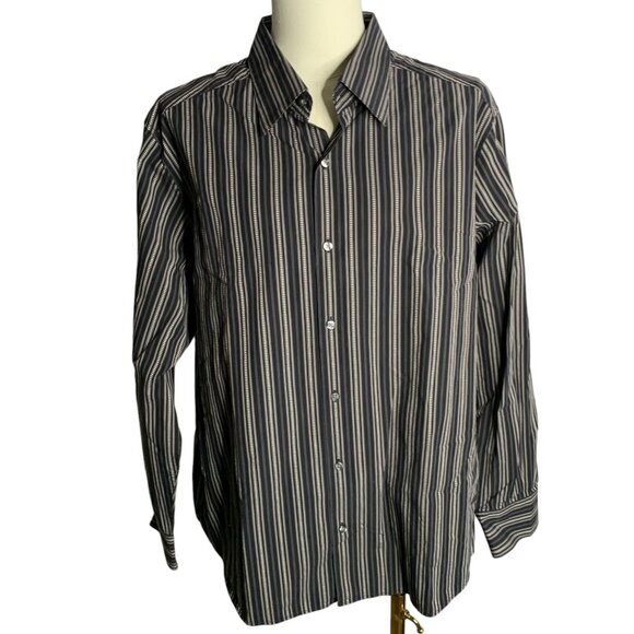 Claiborne Modern Fit Button Up Shirt XXL Black Striped Long Sleeves Cotton - Picture 1 of 6